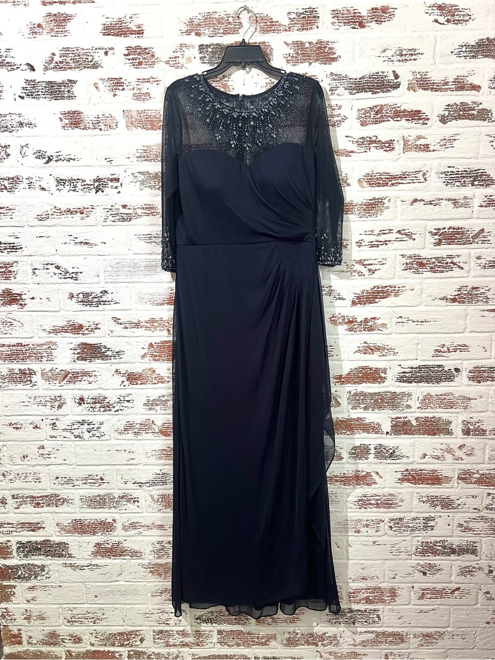 Alex Evenings Beaded Formal Gown Dress Mesh Mother Of The Bride Sz 14